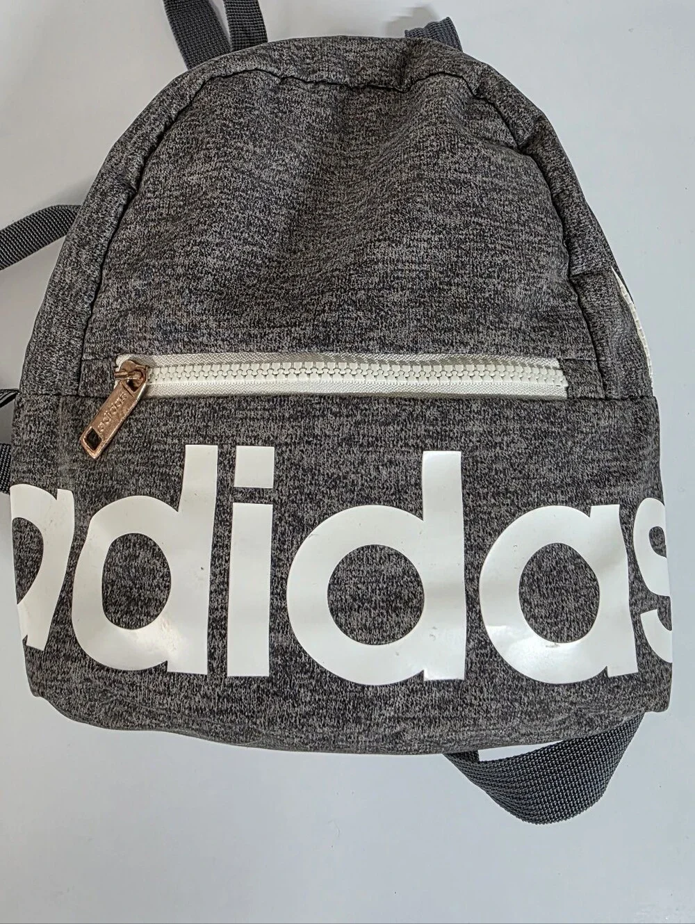 Addidas Mini Backpack Heather Gray With Golden Amber Pulls - Picture 2 of 11